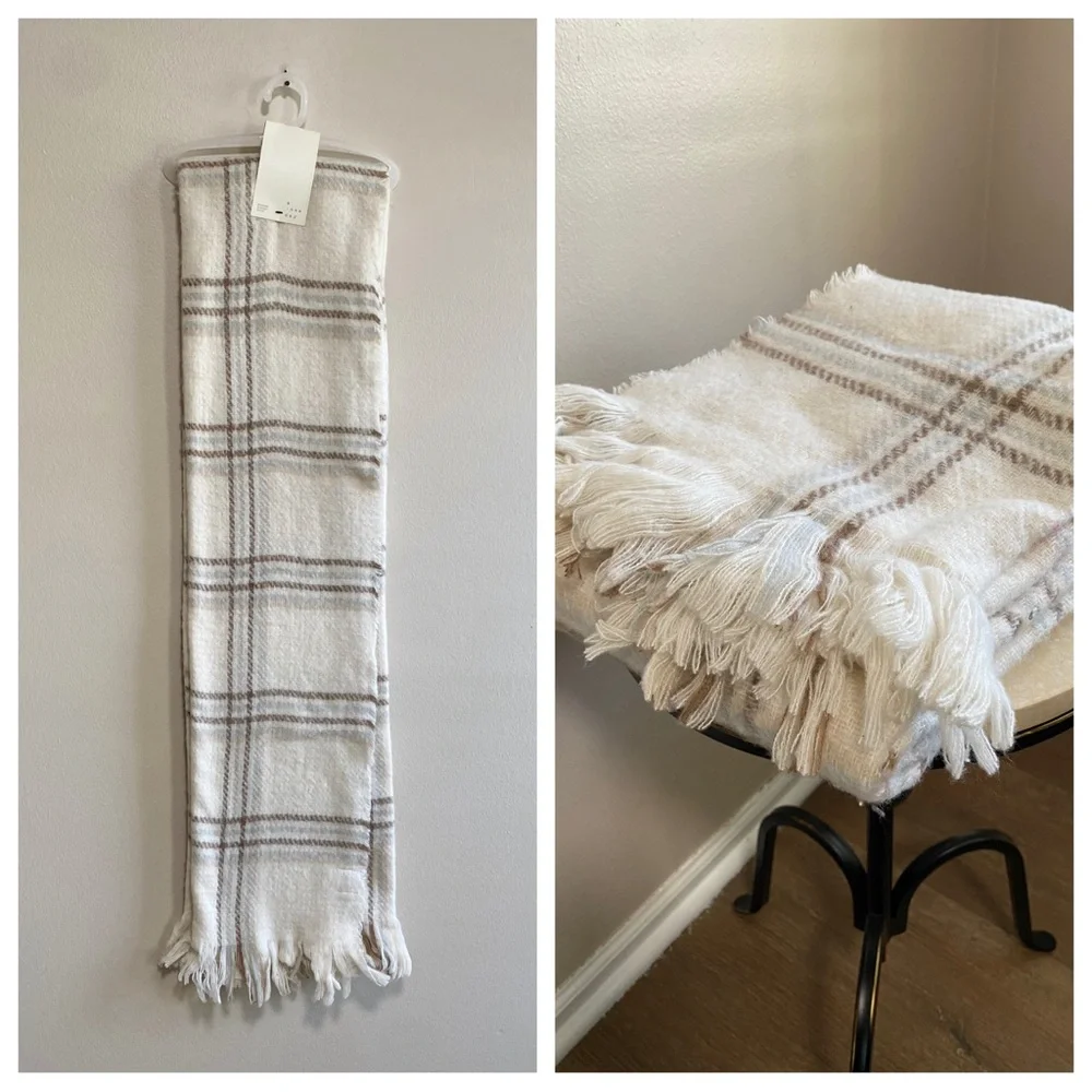 NEW with tags A New Day White Plaid Blanket Scarf with Fringe Target
